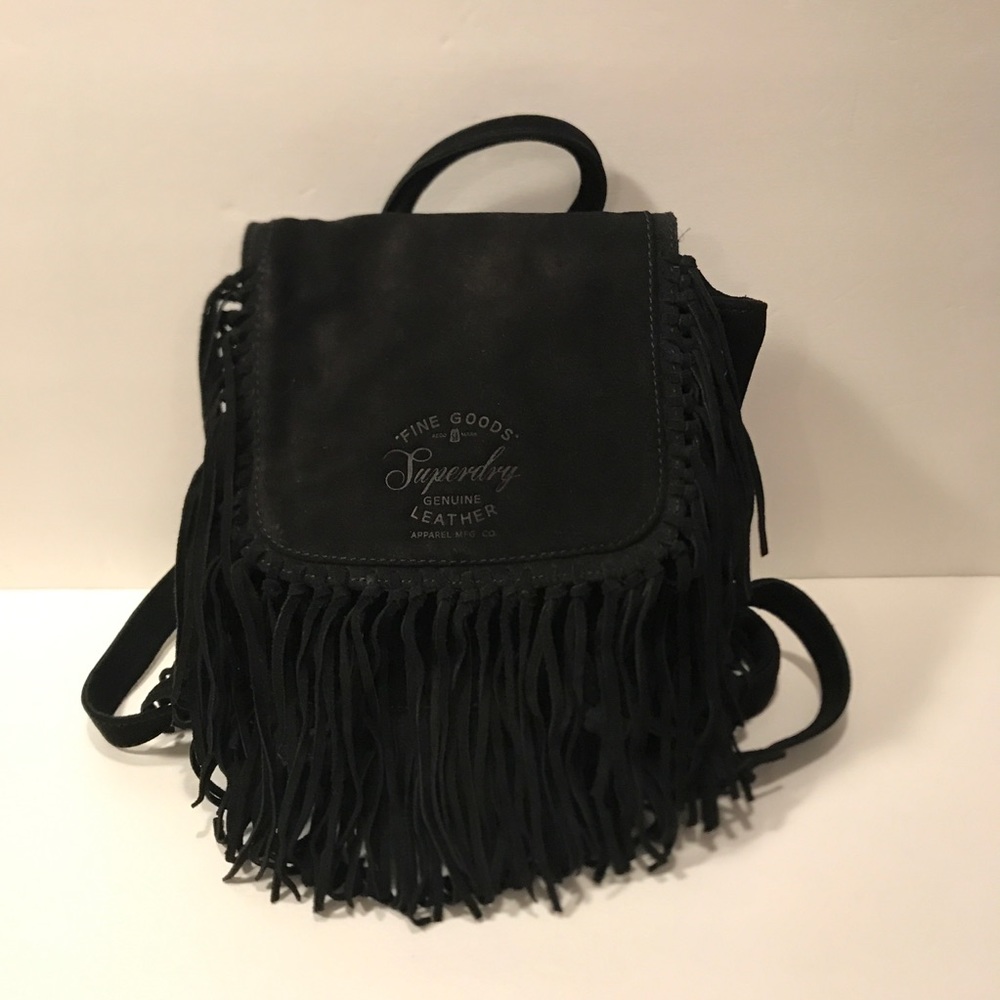 Black Leather Fringe Backpack